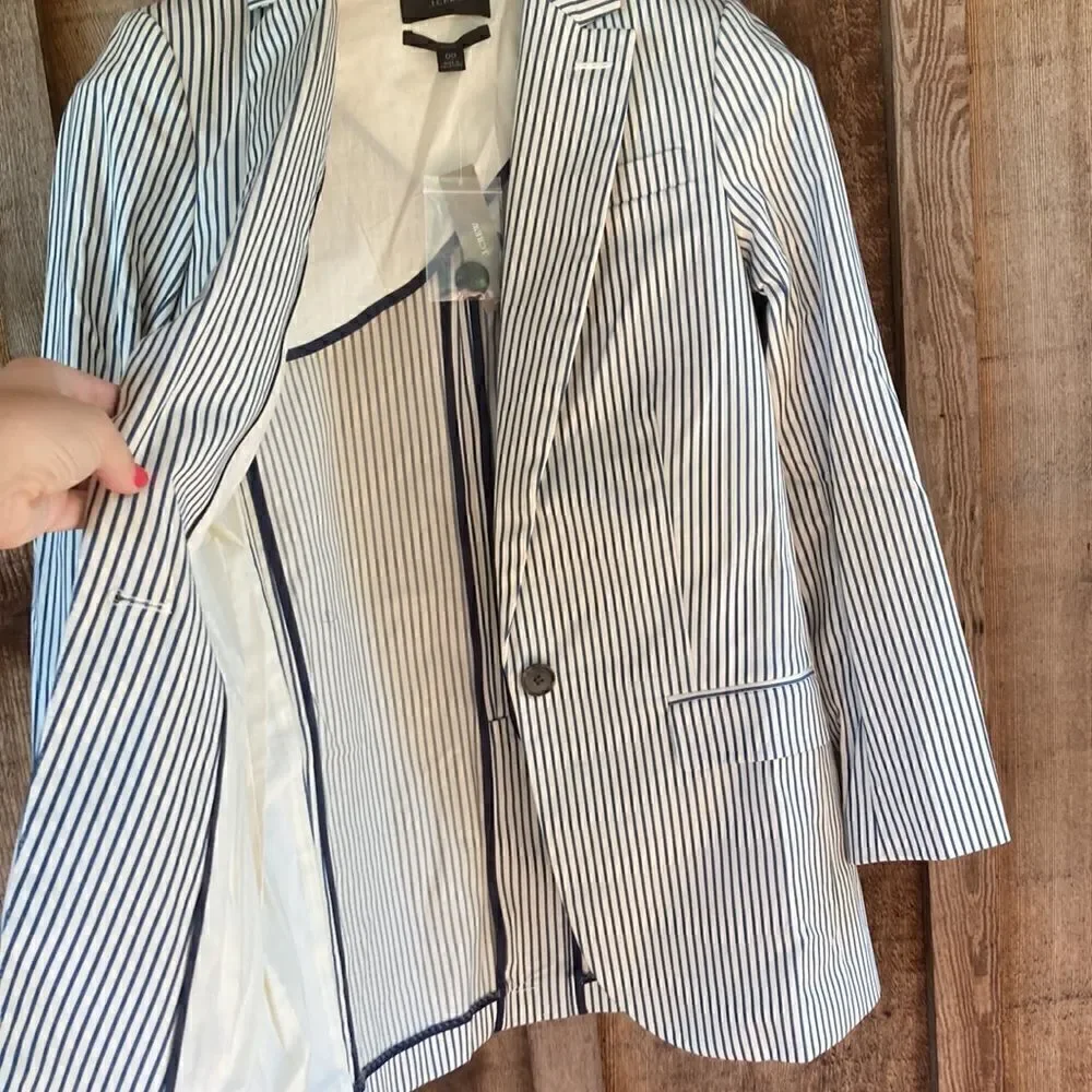 J. Crew Cotton Alfie Blazer in Striped Chino- Single Breasted Vintage Prep Style
